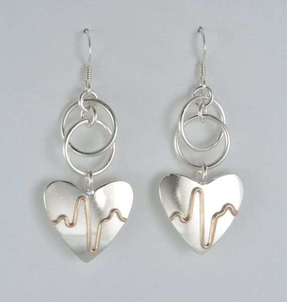 2 Tone Heart Beat Earrings