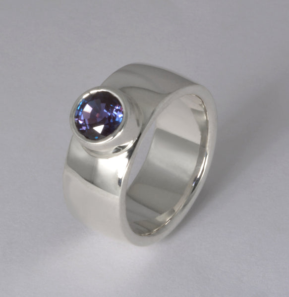 Custom: 6mm Wide Sterling Silver Band with Bezel Set Alexandrite