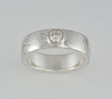 Custom: Palladium White Gold and Sterling Silver 6mm Mokume Ring with Round Diamond