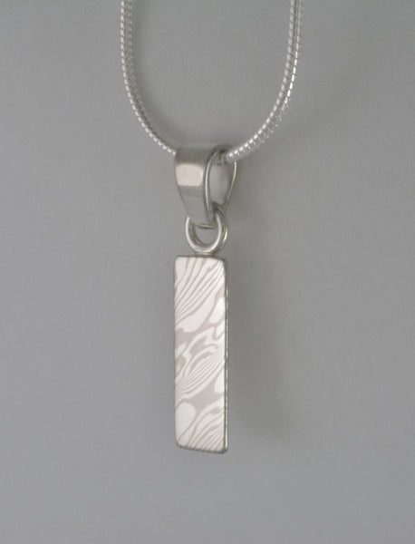 Custom: Palladium White Gold and Sterling Silver Mokume Gane Bar Pendant