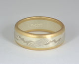 Custom: Palladium White Gold and Mokume Gane Band (8mm) with 14kt Gold Rails