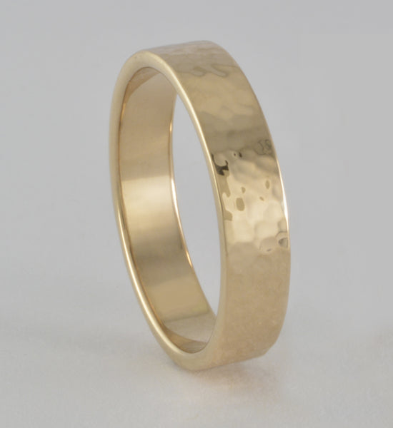 Custom: 14kt Gold 5mm Wide Ring with Hammered Texture