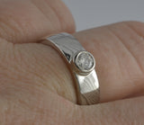 Custom: Palladium White Gold and Sterling Silver 5mm Mokume Ring with Round Diamond