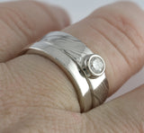 Custom: Palladium White Gold and Sterling Silver 5mm Mokume Ring with Round Diamond