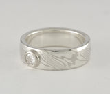 Custom: Palladium White Gold and Sterling Silver 6mm Mokume Ring with Round Diamond