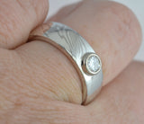 Custom: Palladium White Gold and Sterling Silver 6mm Mokume Ring with Round Diamond