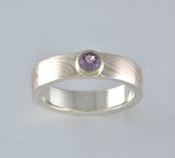 Custom: 14kt Red Gold and Sterling Silver Mokume Gane Band with Bezel Set Alexandrite