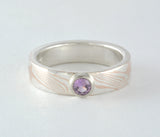 Custom: 14kt Red Gold and Sterling Silver Mokume Gane Band with Bezel Set Alexandrite